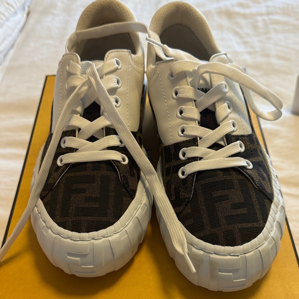 Fendi Monogram White and Brown Sneakers